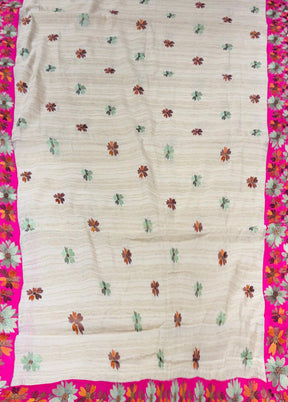 Cream Tussar Silk Saree With Blouse Piece