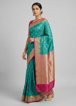 Green Dupion Silk Saree With Blouse Piece