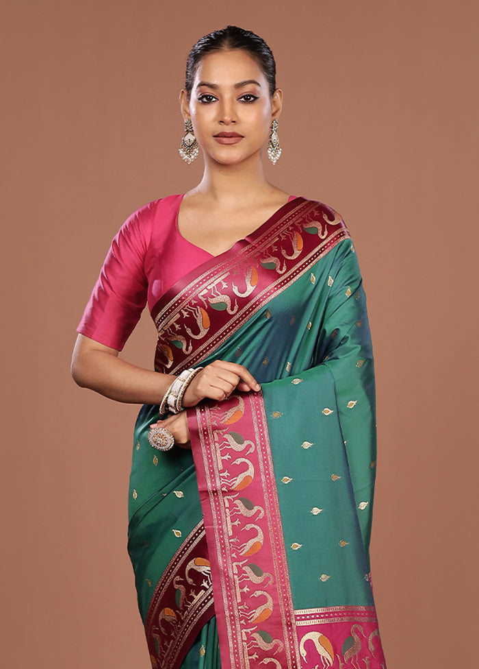 Green Dupion Silk Saree With Blouse Piece