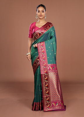 Green Dupion Silk Saree With Blouse Piece