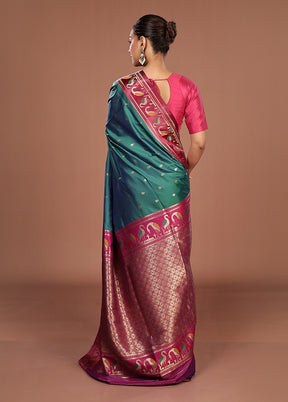 Green Dupion Silk Saree With Blouse Piece