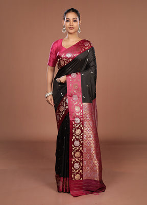 Black Dupion Silk Saree With Blouse Piece