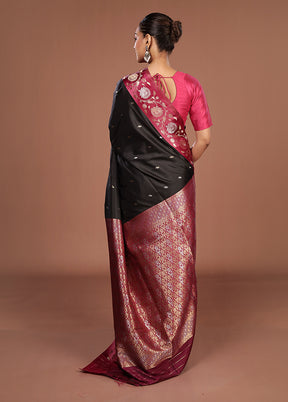 Black Dupion Silk Saree With Blouse Piece