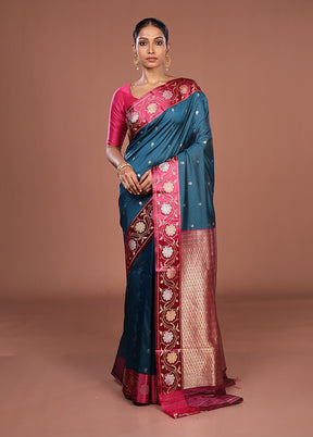 Green Dupion Silk Saree With Blouse Piece