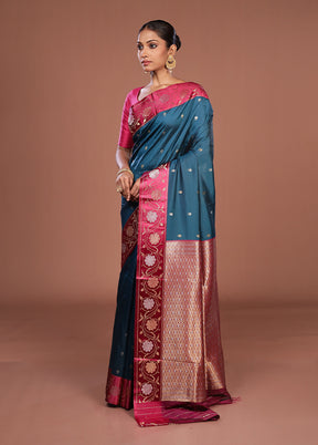 Green Dupion Silk Saree With Blouse Piece