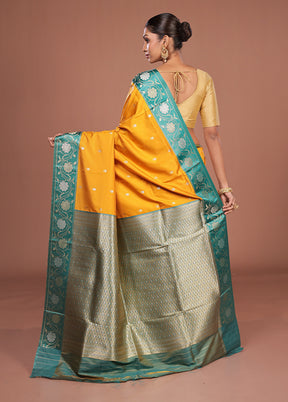 Yellow Dupion Silk Saree With Blouse Piece