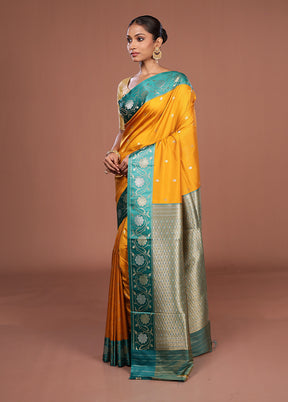 Yellow Dupion Silk Saree With Blouse Piece