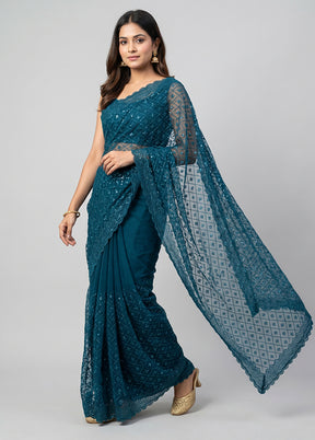 Green Chiffon Silk Saree With Blouse Piece