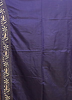 Blue Kantha Stitch Silk Saree With Blouse Piece