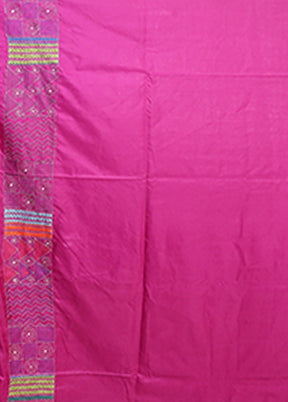 Purple Kantha Stitch Silk Saree With Blouse Piece