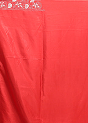 Red Kantha Stitch Silk Saree With Blouse Piece