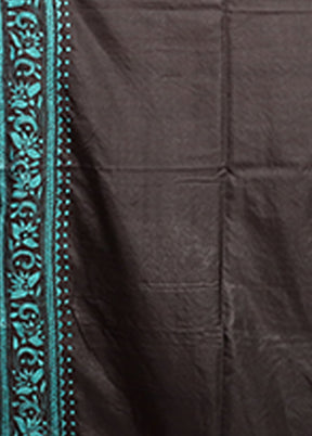 Black Kantha Stitch Silk Saree With Blouse Piece