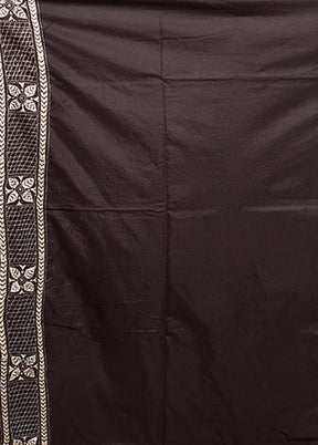 Black Kantha Stitch Silk Saree With Blouse Piece