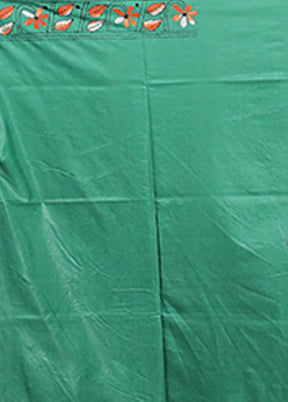 Green Kantha Stitch Silk Saree With Blouse Piece