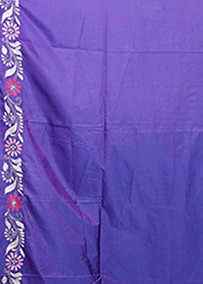 Blue Kantha Stitch Silk Saree With Blouse Piece