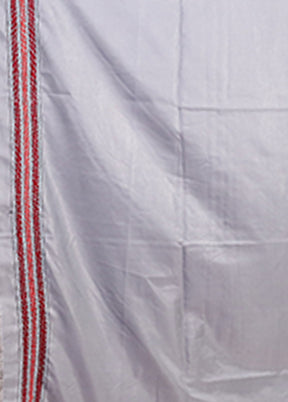 Grey Kantha Stitch Silk Saree With Blouse Piece