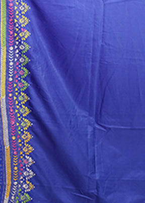 Blue Kantha Stitch Silk Saree With Blouse Piece