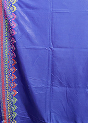 Blue Kantha Stitch Silk Saree With Blouse Piece