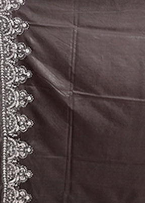 Black Kantha Stitch Silk Saree With Blouse Piece
