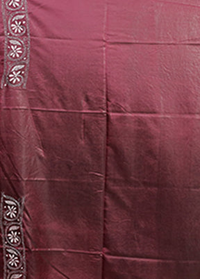 Maroon Kantha Stitch Silk Saree With Blouse Piece