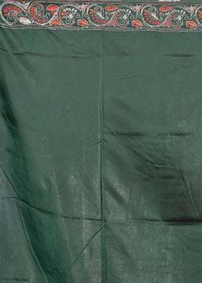Green Kantha Stitch Silk Saree With Blouse Piece