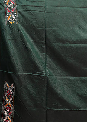 Green Kantha Stitch Silk Saree With Blouse Piece