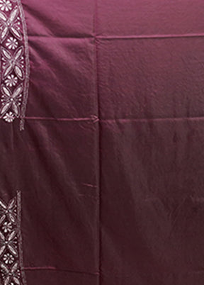 Purple Kantha Stitch Silk Saree With Blouse Piece