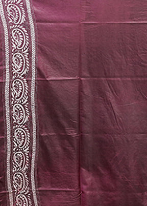 Purple Kantha Stitch Silk Saree With Blouse Piece