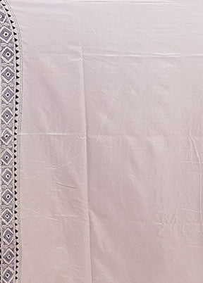 White Kantha Stitch Silk Saree With Blouse Piece