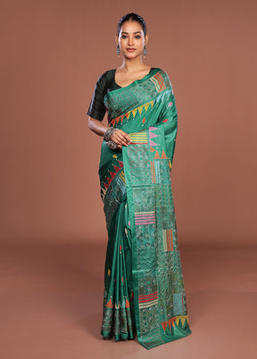 Yellow Kantha Stitch Silk Saree With Blouse Piece