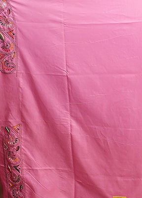 Pink Kantha Stitch Silk Saree With Blouse Piece