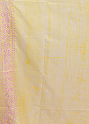 Yellow Kantha Stitch Silk Saree With Blouse Piece