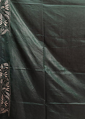Green Kantha Stitch Silk Saree With Blouse Piece