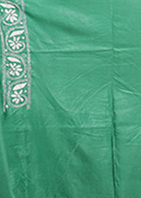 Green Kantha Stitch Silk Saree With Blouse Piece