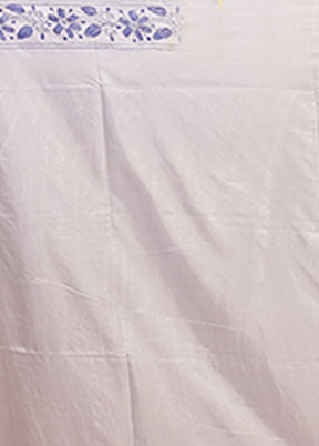 White Kantha Stitch Silk Saree With Blouse Piece