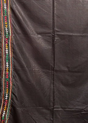 Black Kantha Stitch Silk Saree With Blouse Piece
