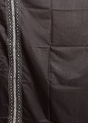 Black Kantha Stitch Silk Saree With Blouse Piece