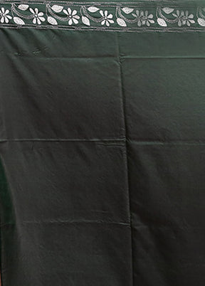 Green Kantha Stitch Silk Saree With Blouse Piece