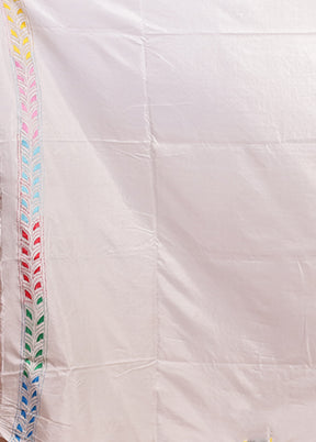 White Kantha Stitch Silk Saree With Blouse Piece