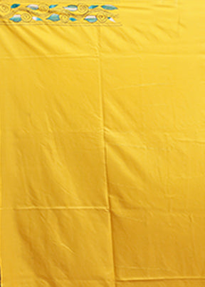 Yellow Kantha Stitch Silk Saree With Blouse Piece