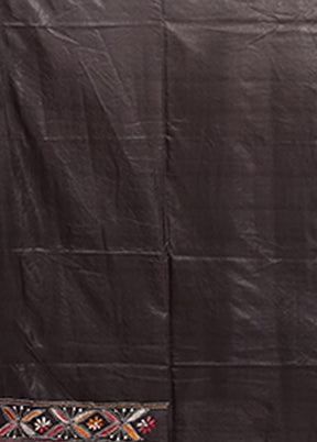 Black Kantha Stitch Silk Saree With Blouse Piece