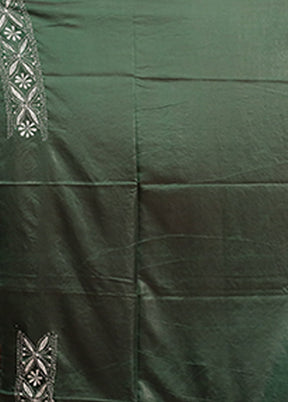 Green Kantha Stitch Silk Saree With Blouse Piece