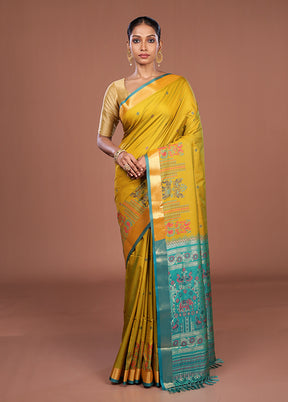 Green Dupion Silk Saree With Blouse Piece