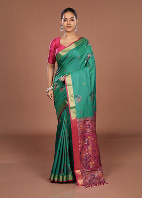 Green Dupion Silk Saree With Blouse Piece