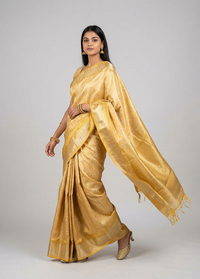 Yellow Kanjivaram Silk Saree With Blouse Piece