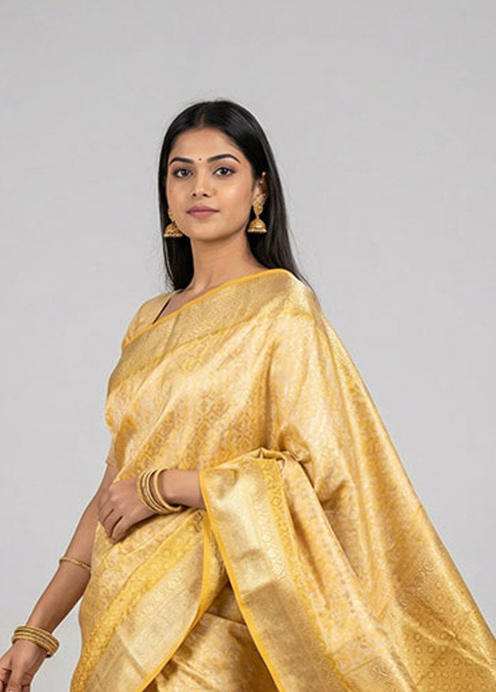 Yellow Kanjivaram Silk Saree With Blouse Piece