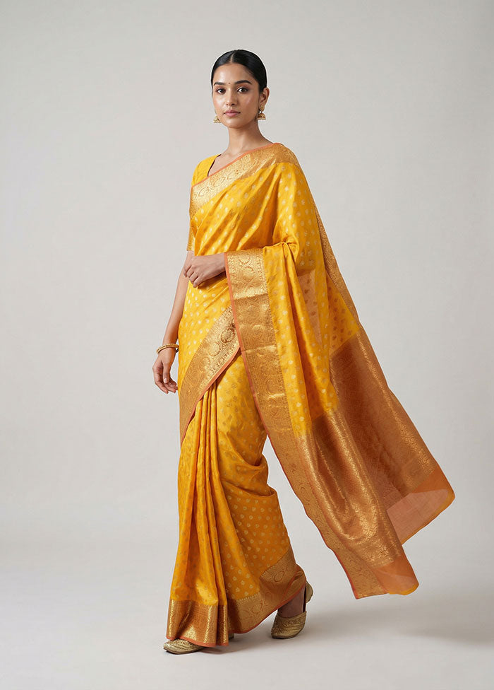 Yellow Kanjivaram Silk Saree With Blouse Piece