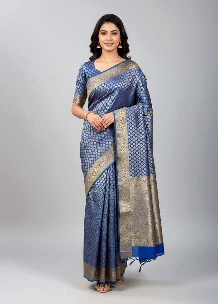 Blue Kanjivaram Silk Saree With Blouse Piece