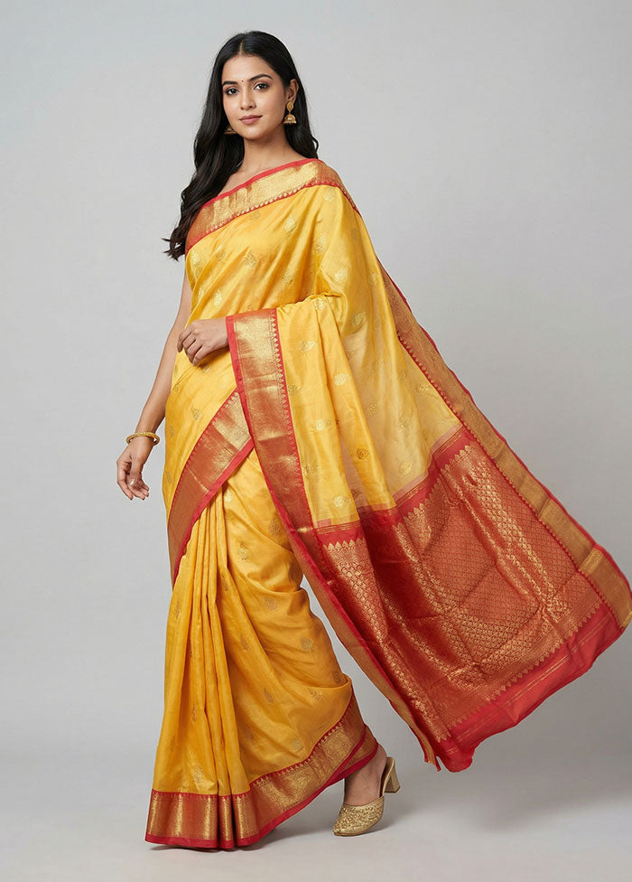 Peach Kanjivaram Silk Saree With Blouse Piece