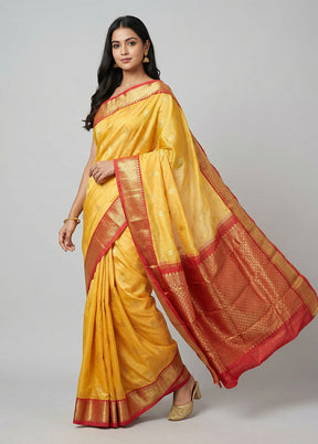 Peach Kanjivaram Silk Saree With Blouse Piece